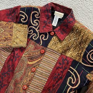 Coldwater Creek Blazer Womens 1X‎ Red Multicolored Textured Jacket Vtg Artsy